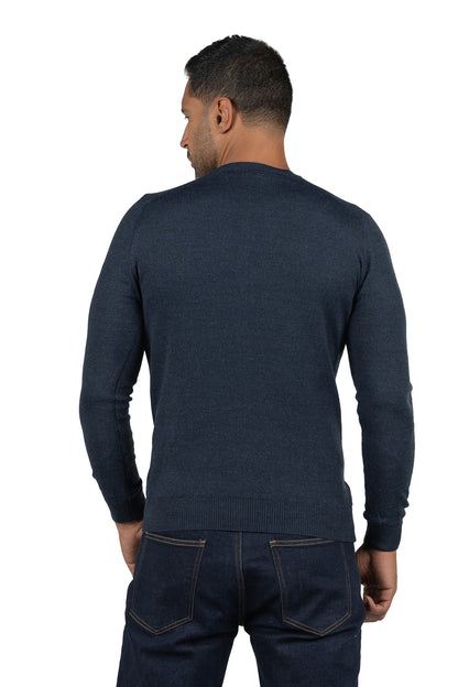Men's Solid Knit Wool Pullover – Navy