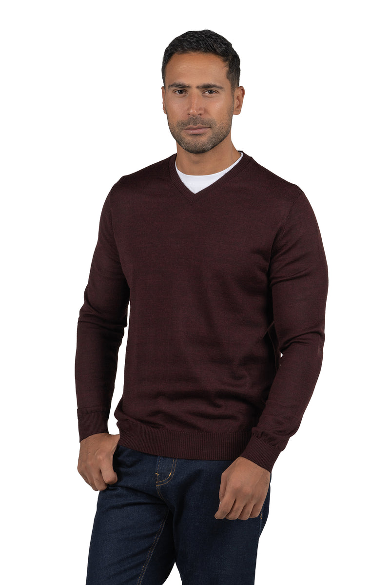 Men's Solid Knit Wool Pullover – Red
