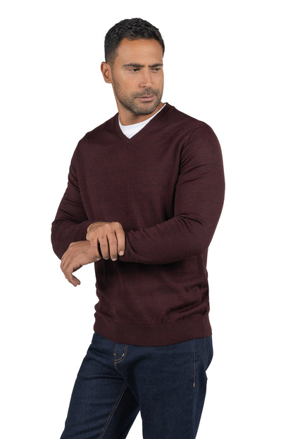 Men's Solid Knit Wool Pullover – Red