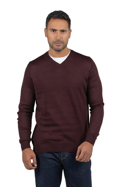 Men's Solid Knit Wool Pullover – Red