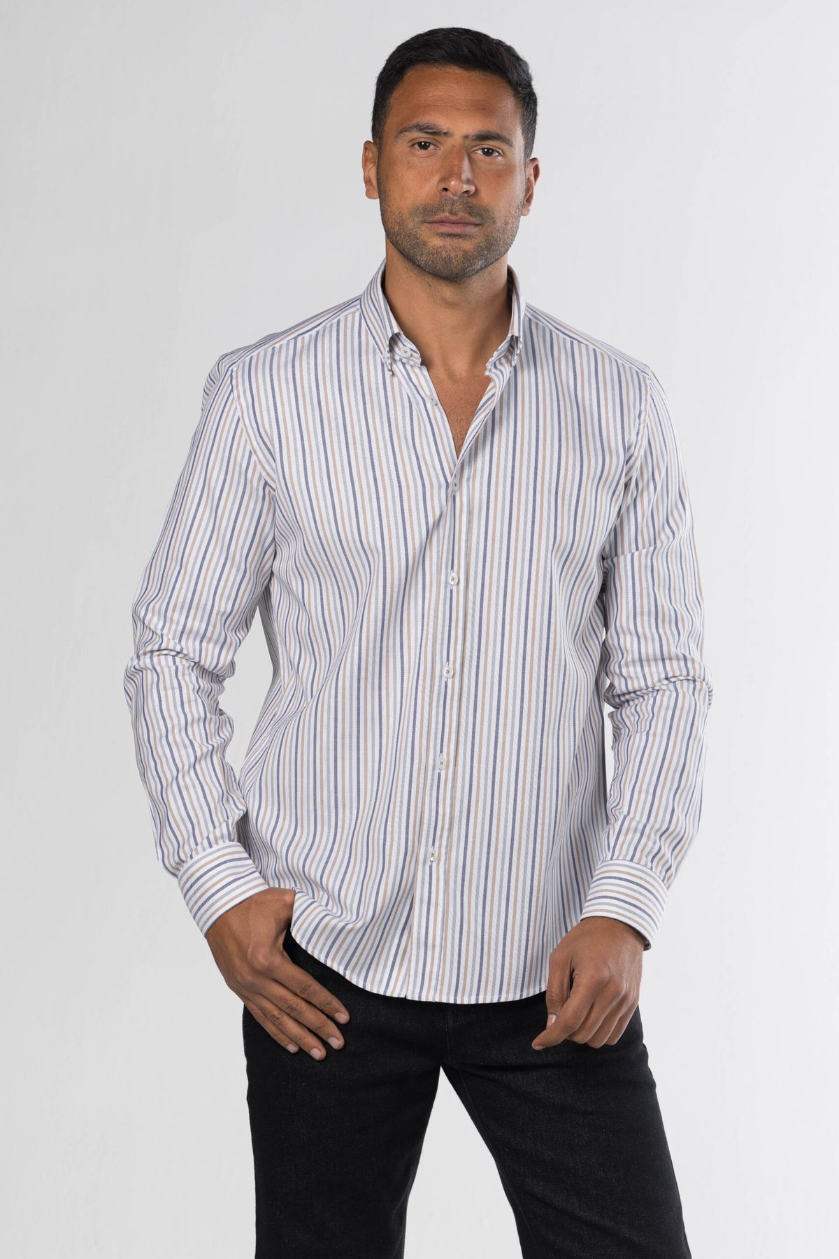 New Striped Shirt – Beige/Blue
