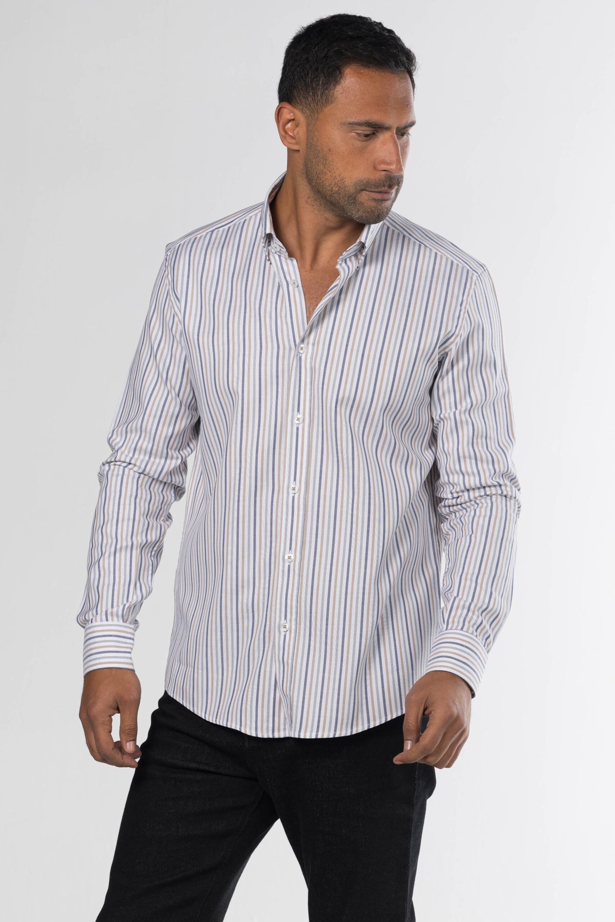New Striped Shirt – Beige/Blue