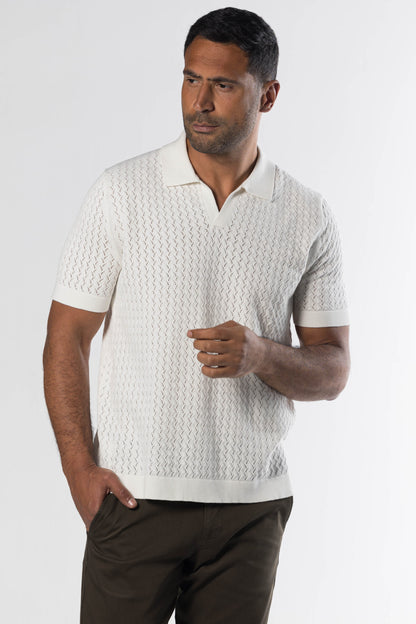 Open Collar Knit Polo – Offwhite