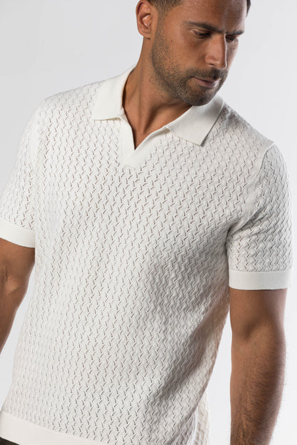 Open Collar Knit Polo – Offwhite