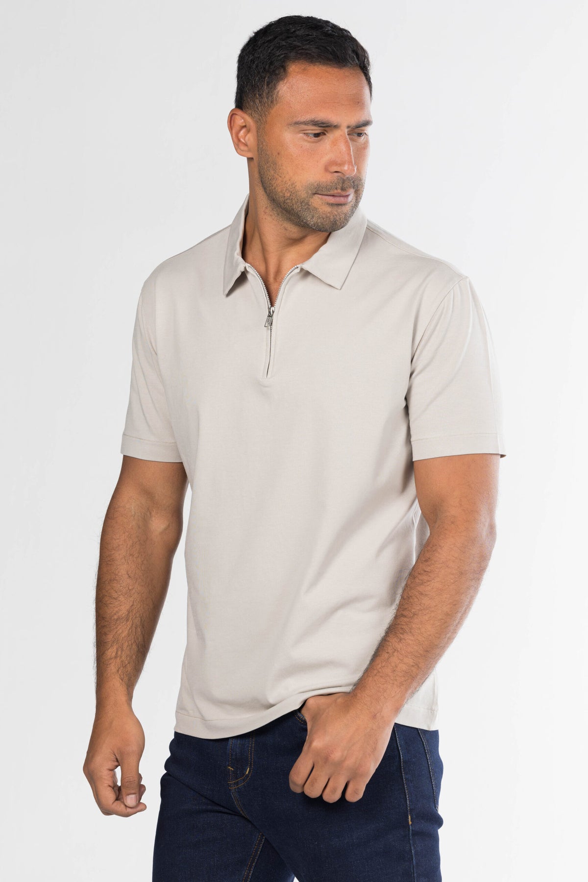 Quarter-Zip Polo Shirt – Beige