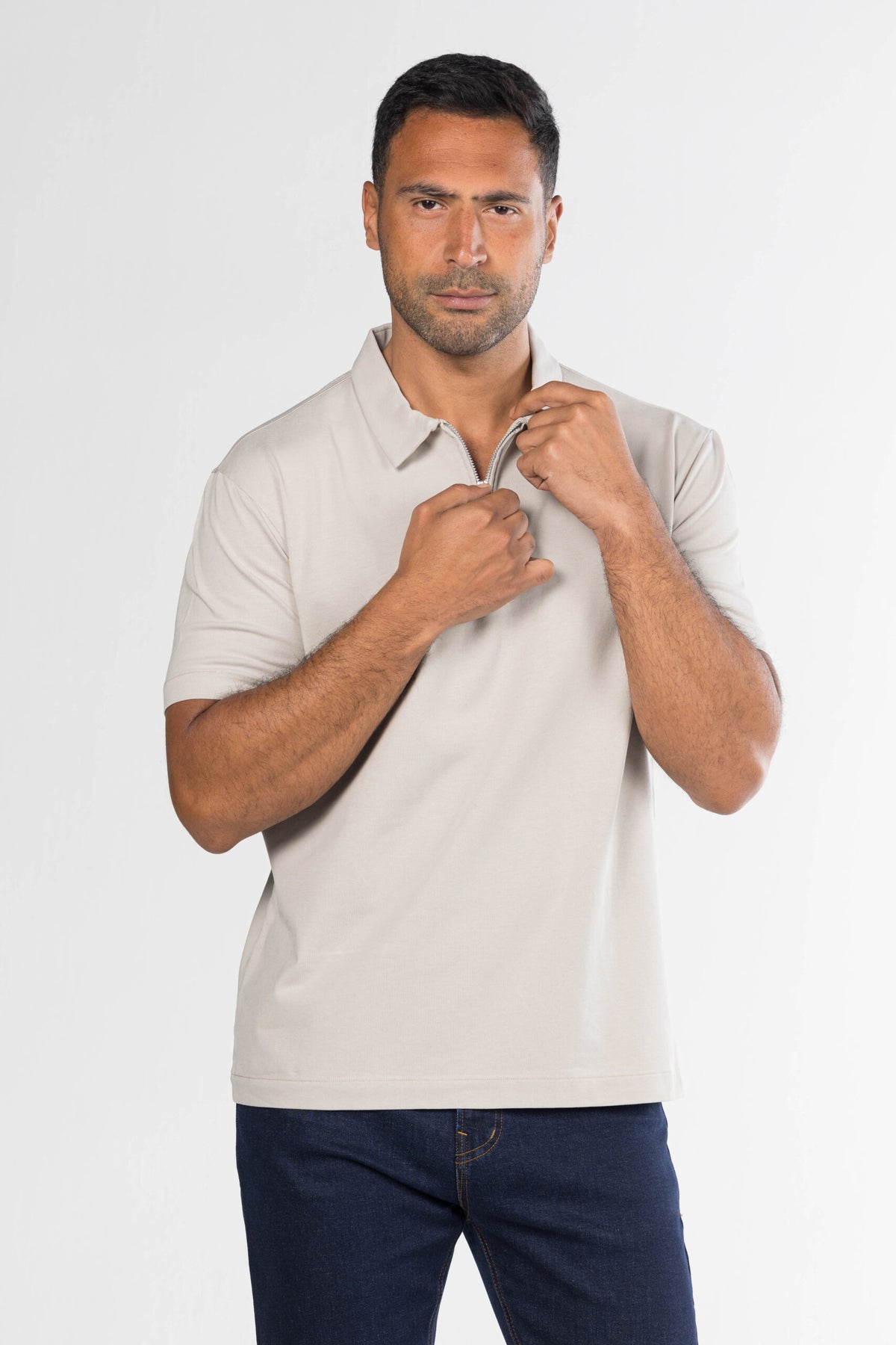 Quarter-Zip Polo Shirt – Beige