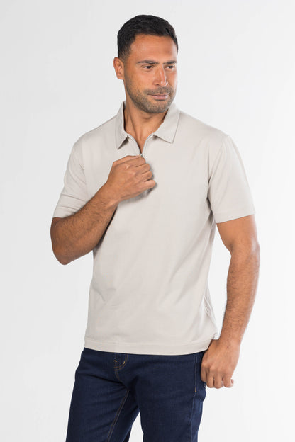 Quarter-Zip Polo Shirt – Beige