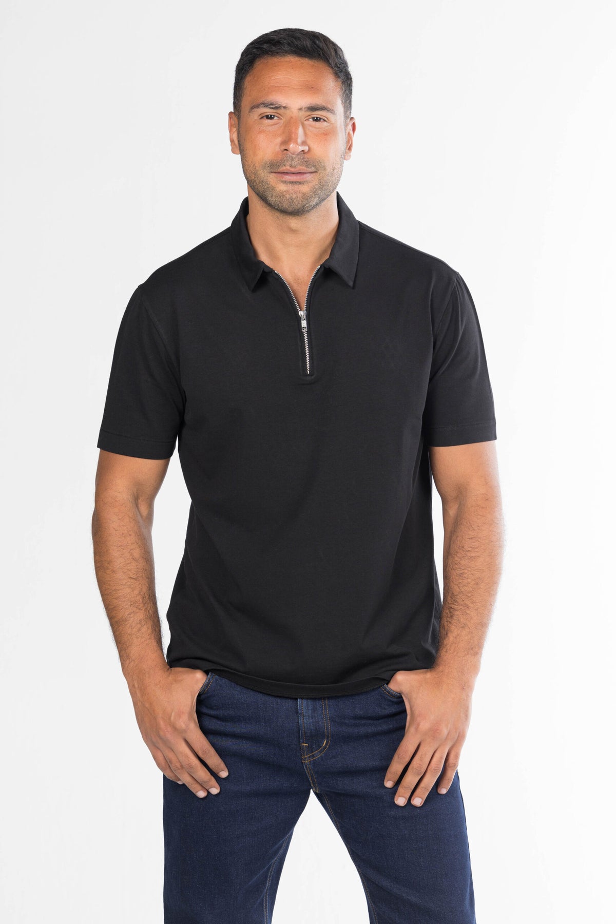 Quarter-Zip Polo Shirt – Black