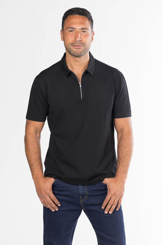 Quarter-Zip Polo Shirt – Black