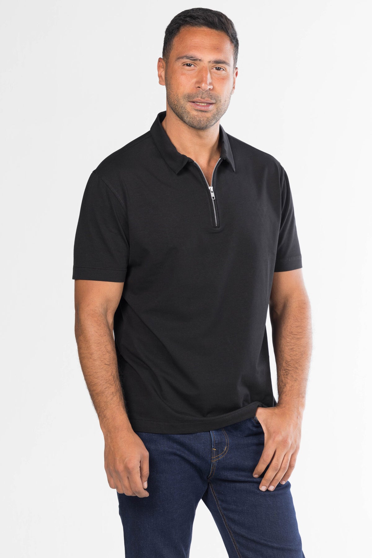 Quarter-Zip Polo Shirt – Black