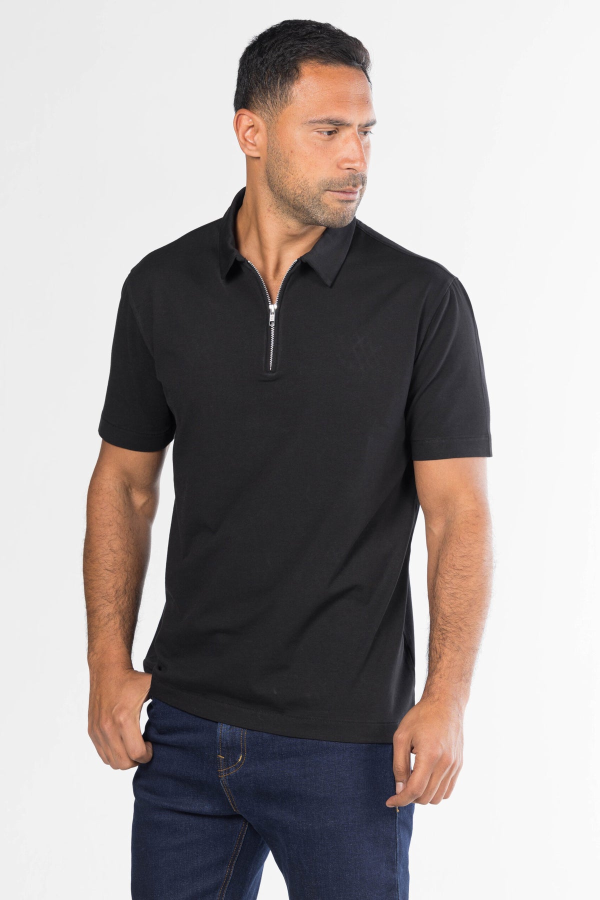 Quarter-Zip Polo Shirt – Black