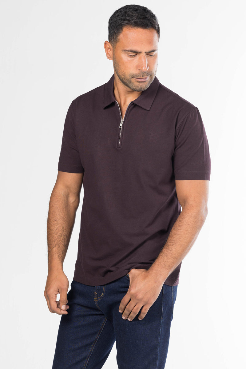 Quarter-Zip Polo Shirt – Burgundy