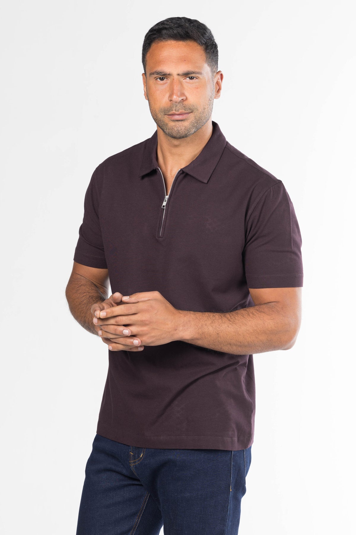 Quarter-Zip Polo Shirt – Burgundy