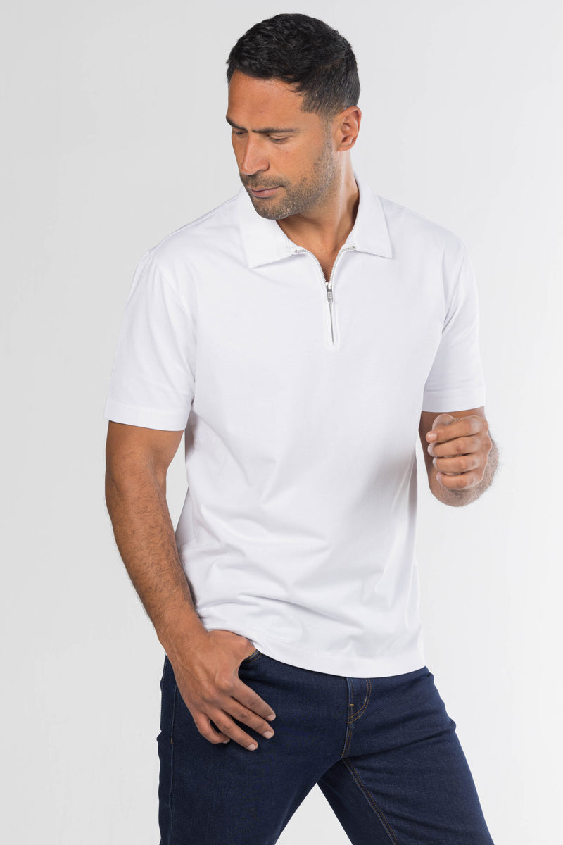 Quarter-Zip Polo Shirt – White