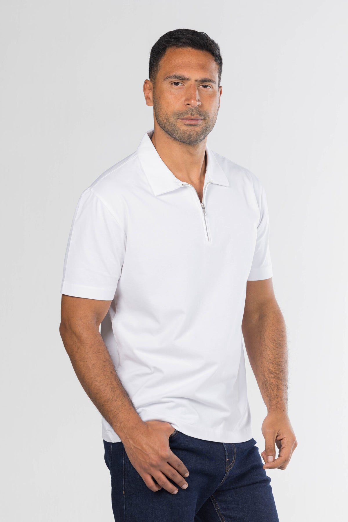 Quarter-Zip Polo Shirt – White