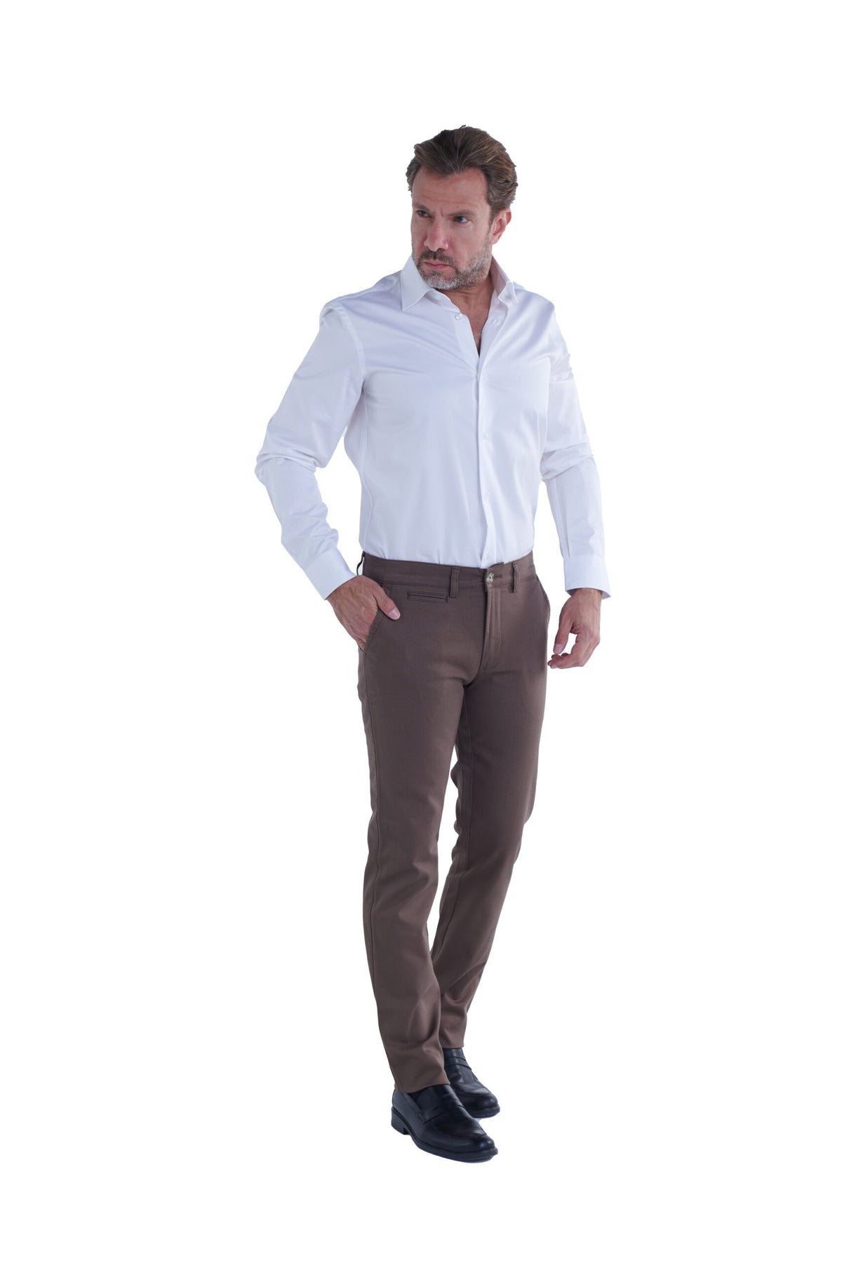 Regular Fit Canvas Trousers – Brown