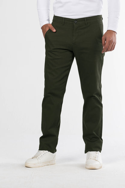 Regular Fit Canvas Trousers – Dark Green