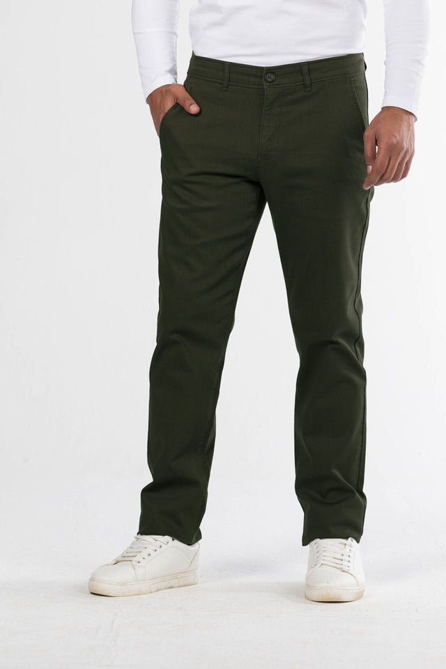 Regular Fit Canvas Trousers – Dark Green