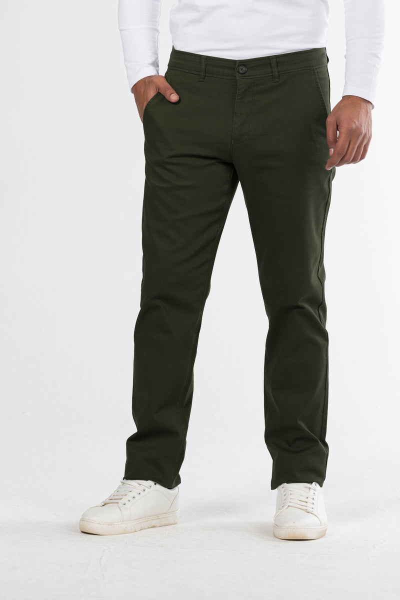 Regular Fit Canvas Trousers – Dark Green