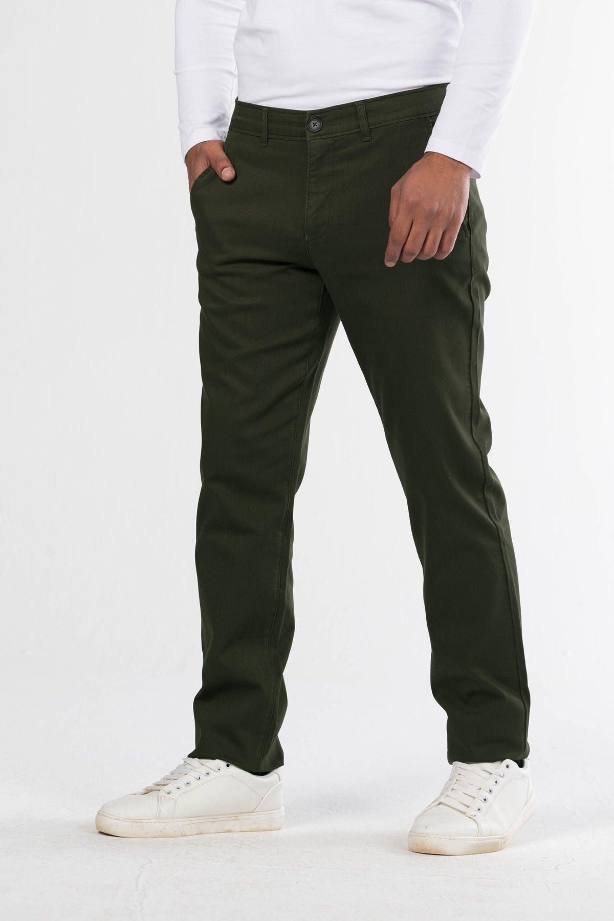 Regular Fit Canvas Trousers – Dark Green