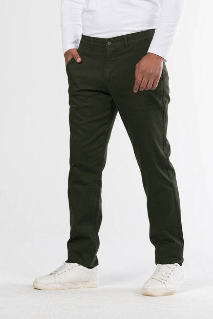 Regular Fit Canvas Trousers – Dark Green