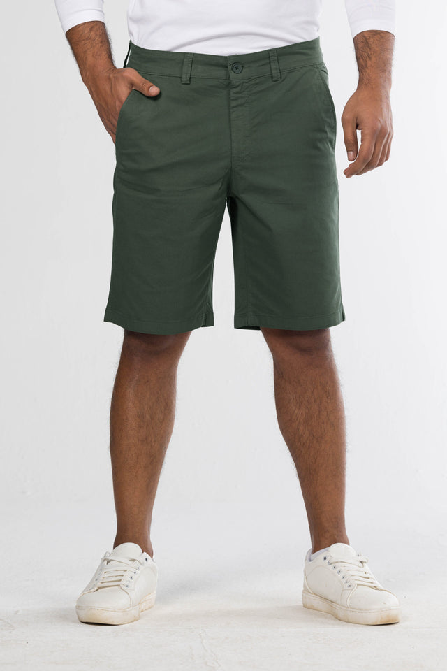Regular Fit Gabardine Shorts – Dark Green