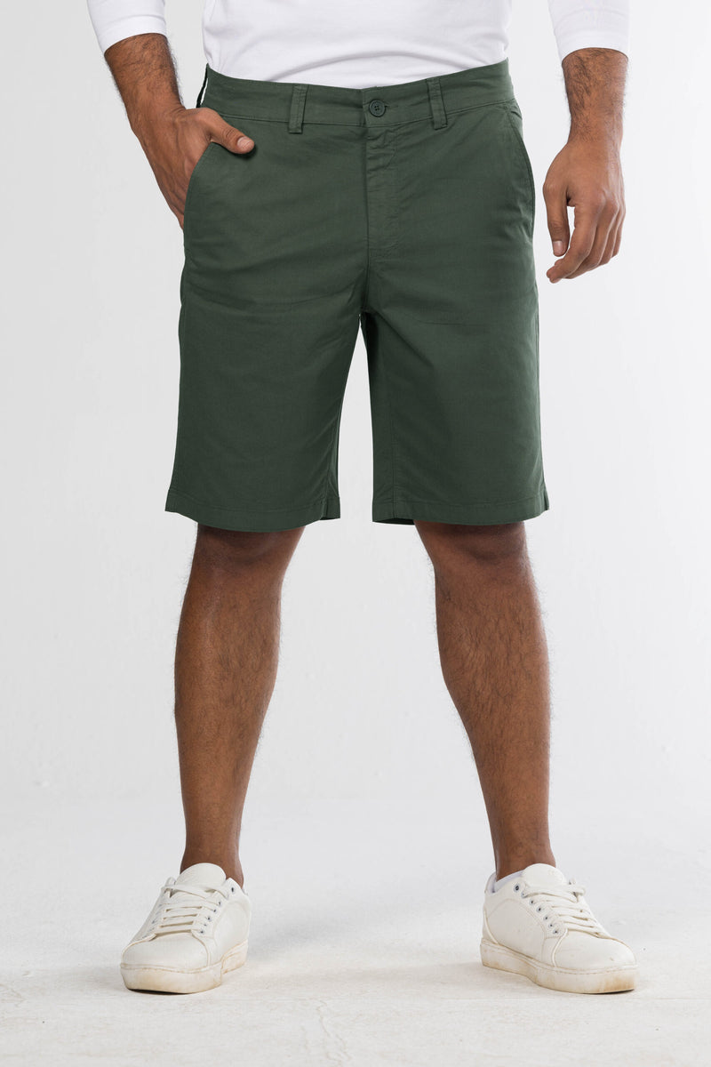 Regular Fit Gabardine Shorts – Dark Green