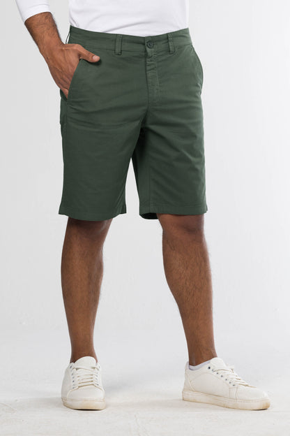 Regular Fit Gabardine Shorts – Dark Green