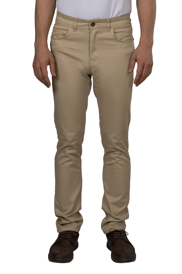 Slim Fit Gabardine Trousers – Beige