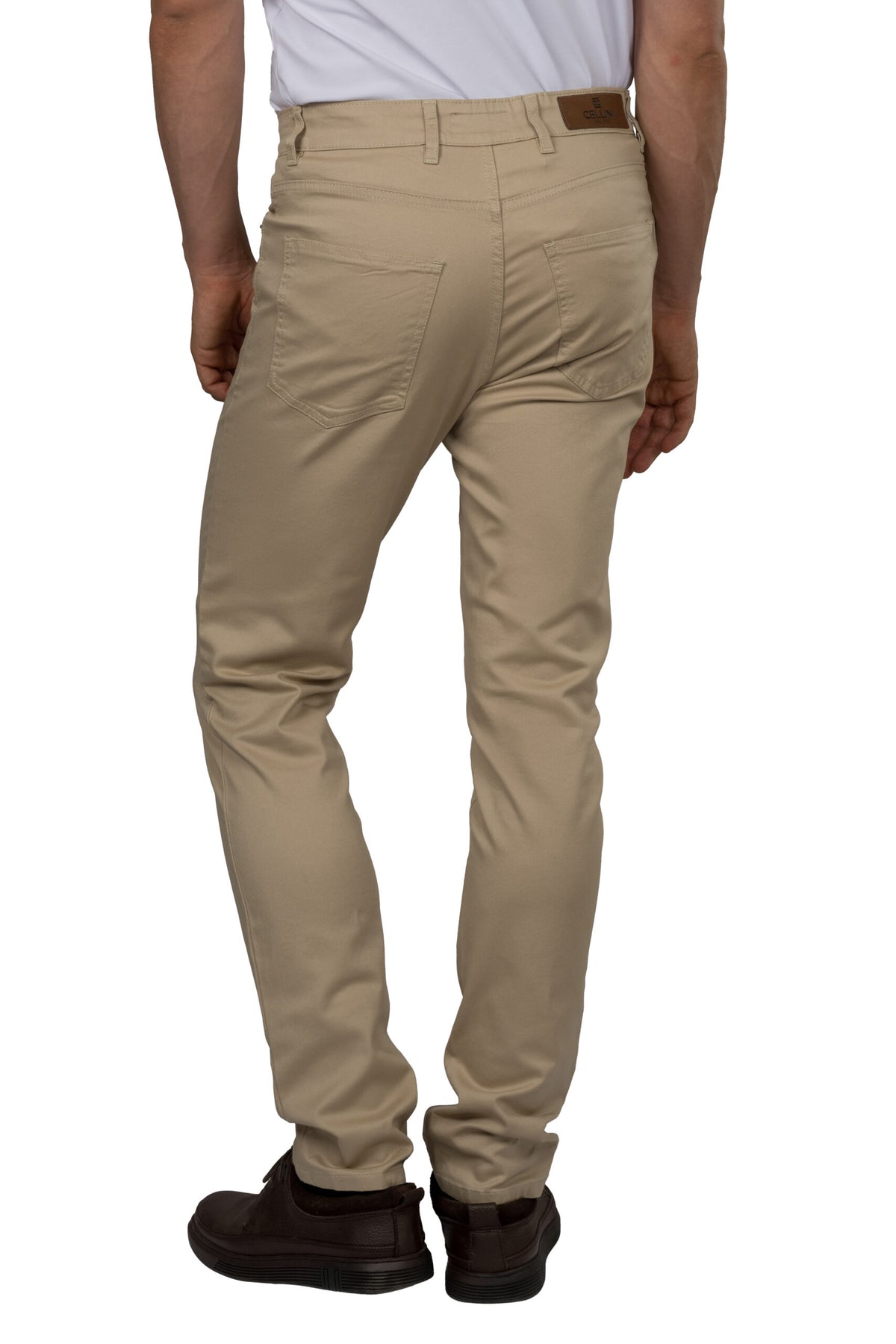 Slim Fit Gabardine Trousers – Beige