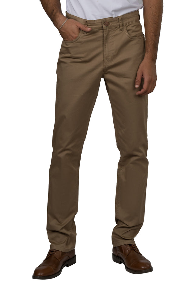 Slim Fit Gabardine Trousers – Brown