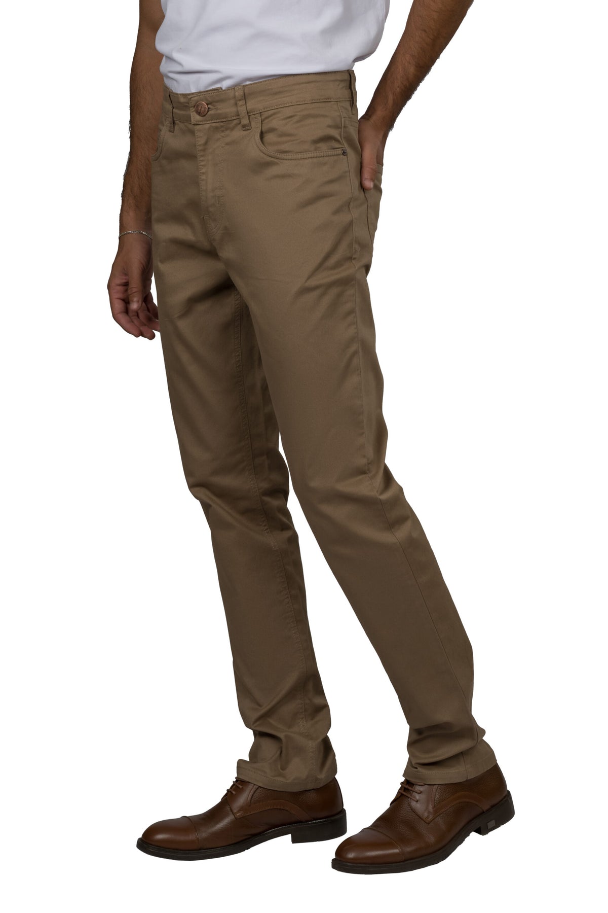 Slim Fit Gabardine Trousers – Brown
