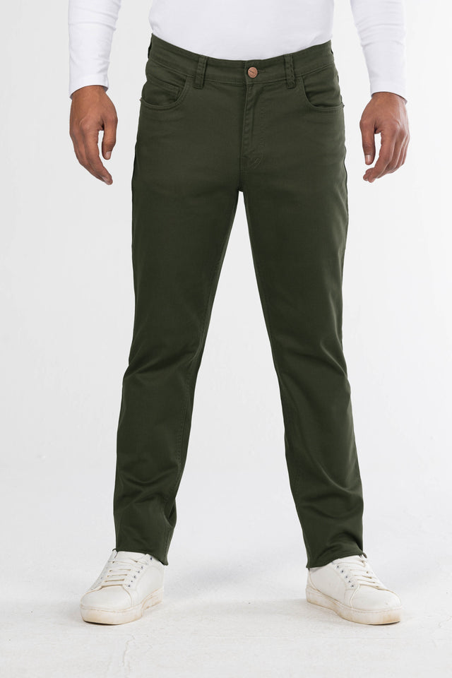 Slim Fit Gabardine Trousers – Dark Green