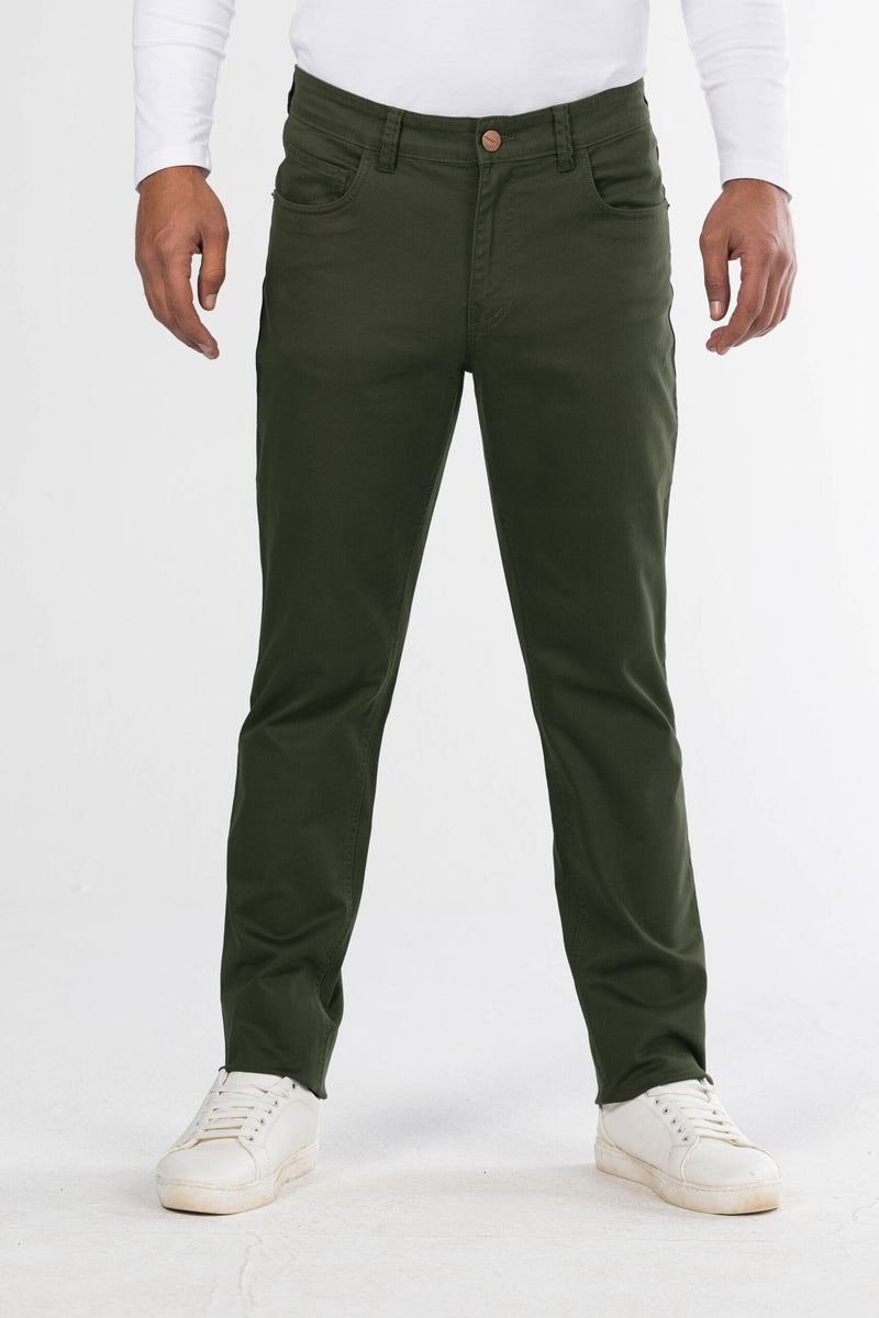 Slim Fit Gabardine Trousers – Dark Green