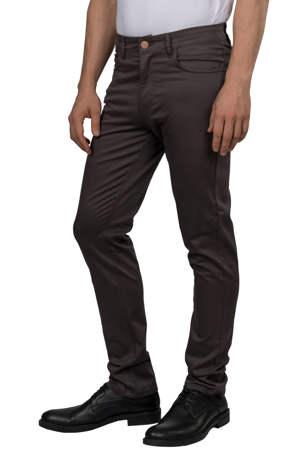 Slim Fit Gabardine Trousers – Dark Grey