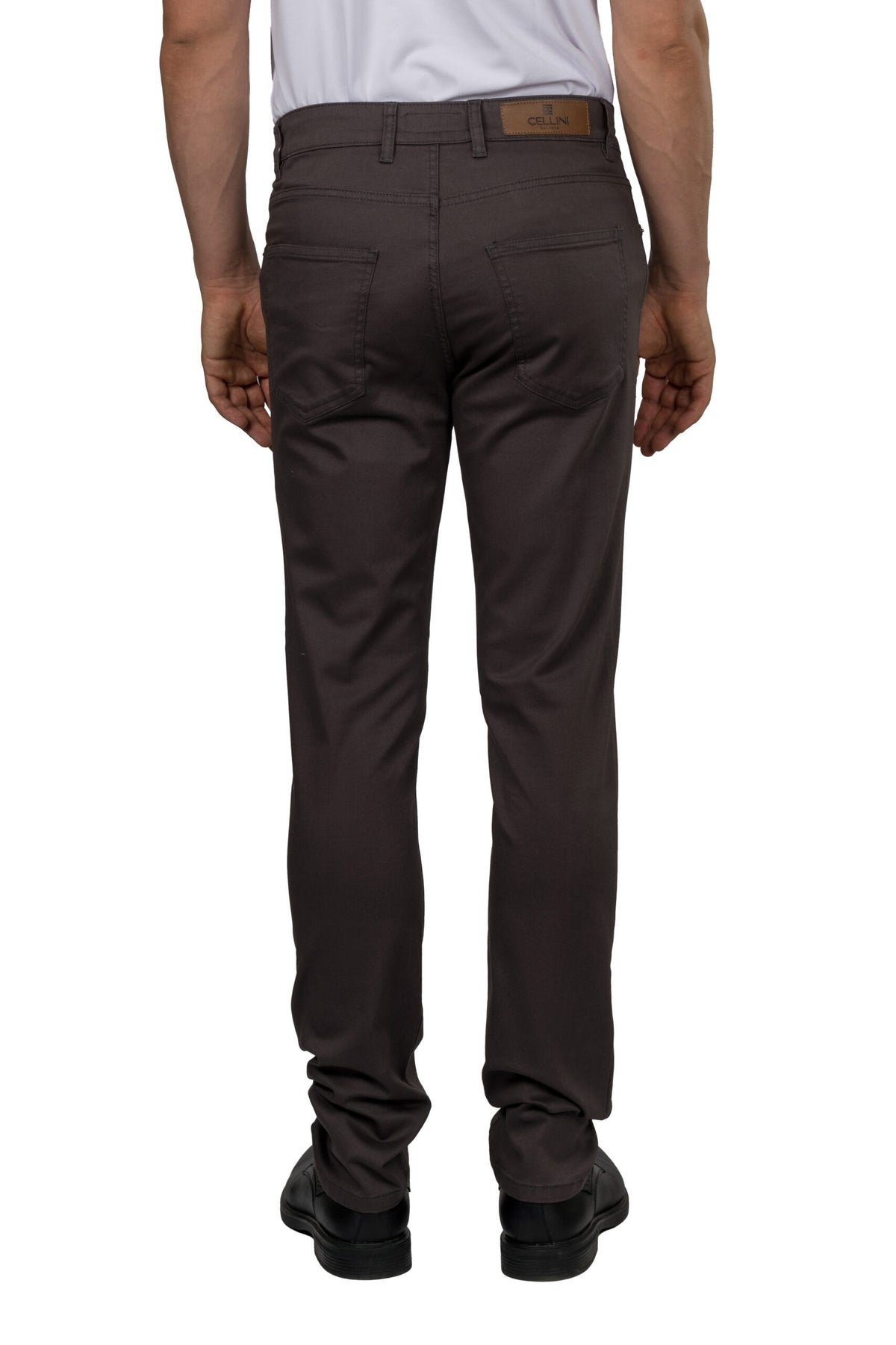 Slim Fit Gabardine Trousers – Dark Grey