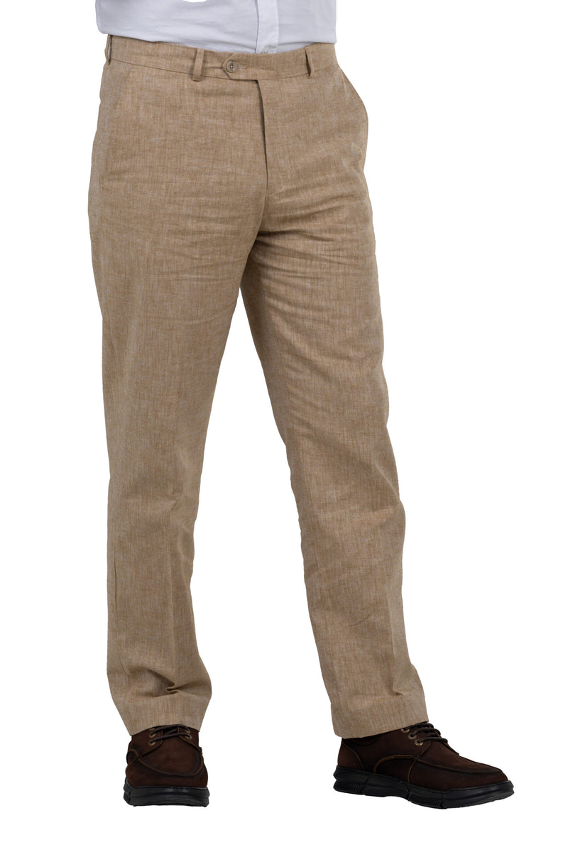 Regular Fit Linen Formal Trousers – Beige