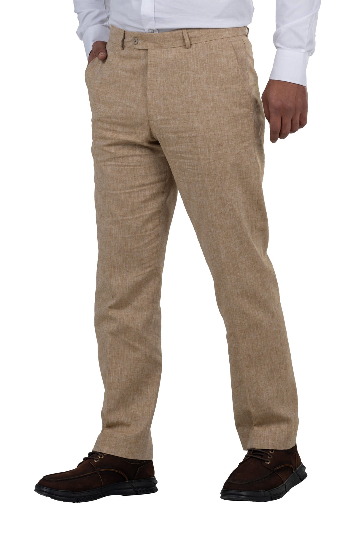 Regular Fit Linen Formal Trousers – Beige