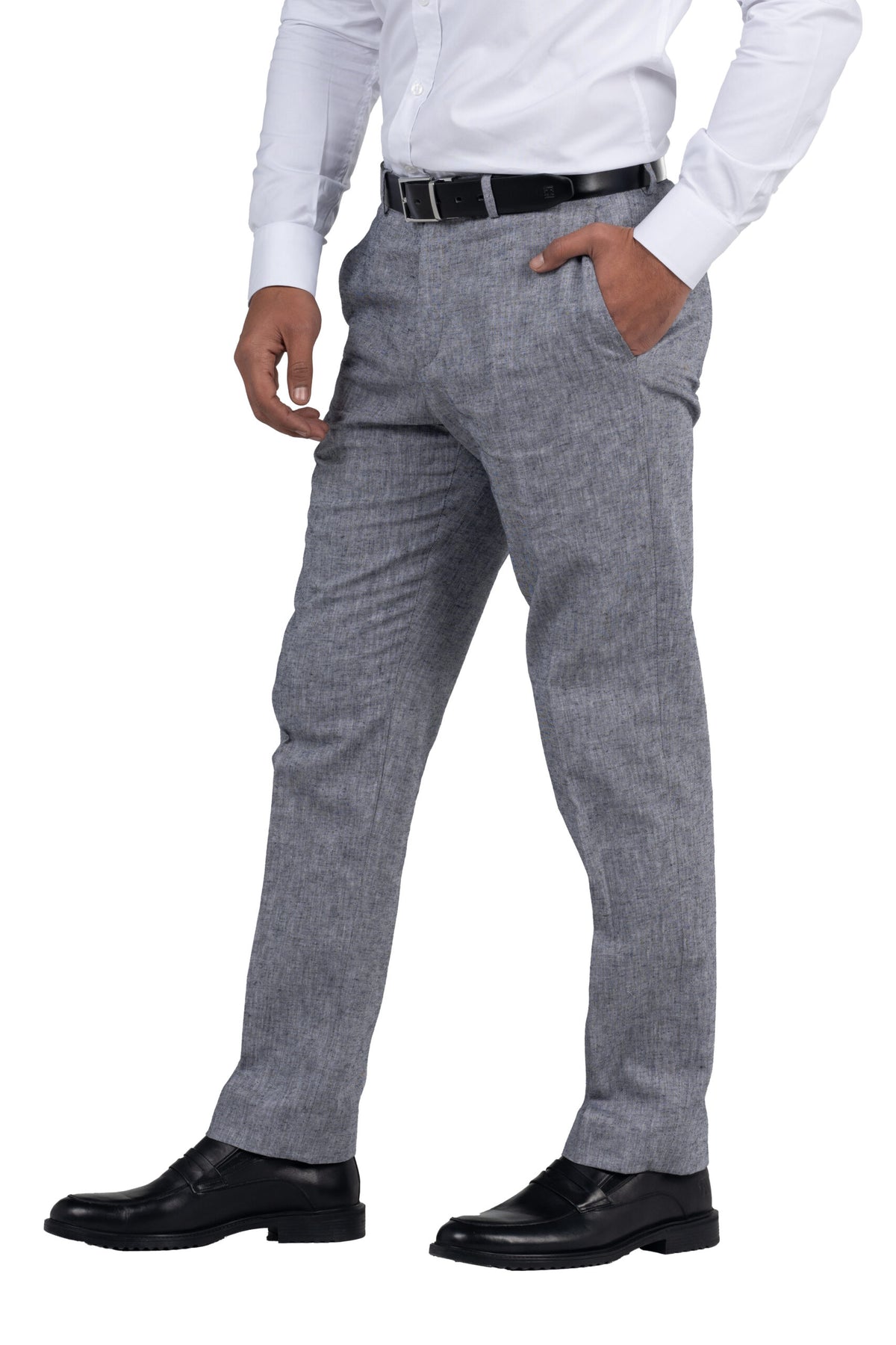 Regular Fit Linen Formal Trousers – Grey