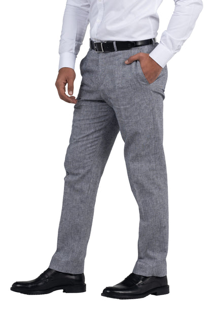 Regular Fit Linen Formal Trousers – Grey