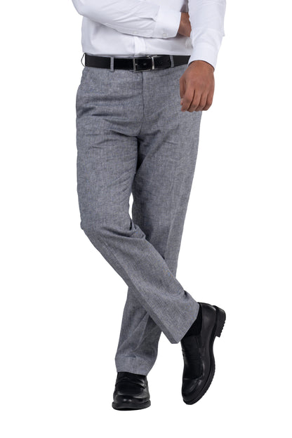 Regular Fit Linen Formal Trousers – Grey