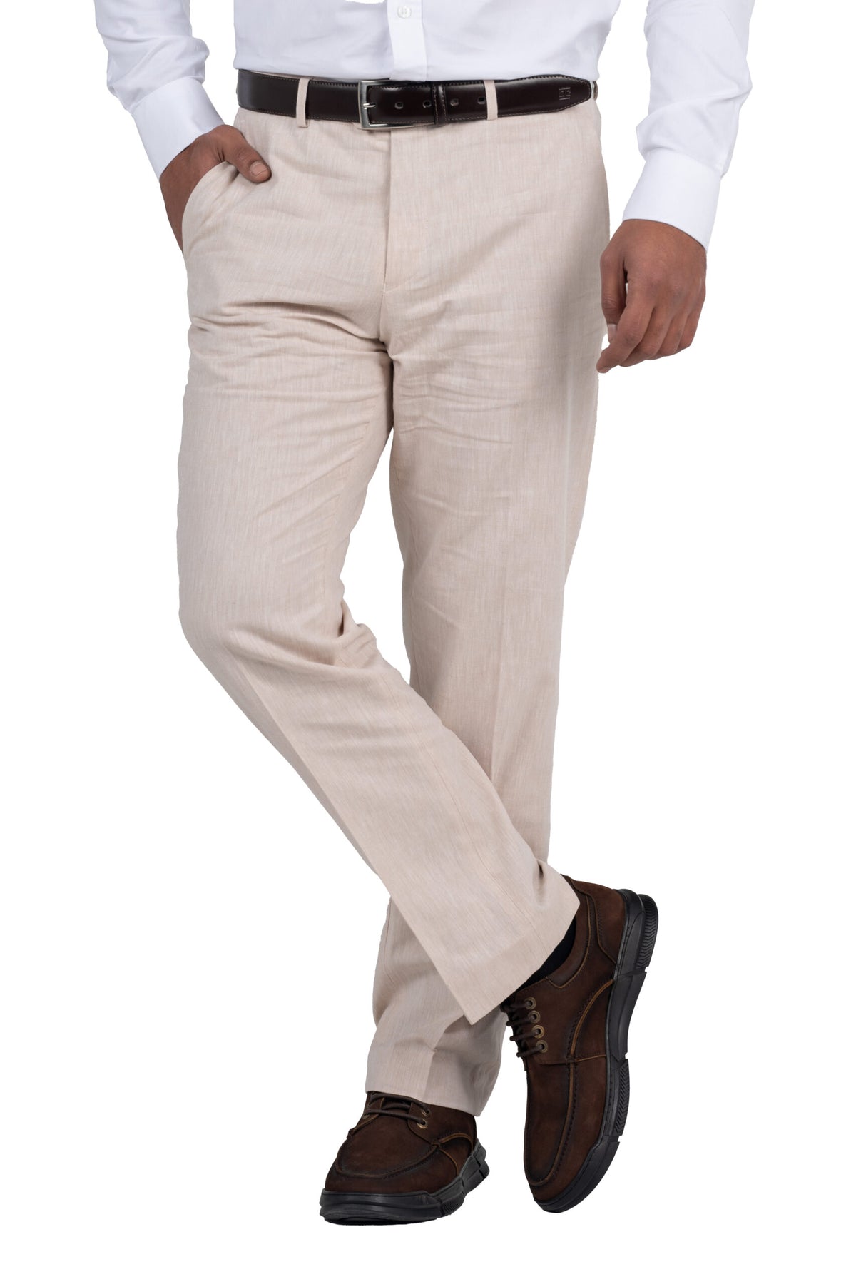 Regular Fit Linen Formal Trousers – Offwhite