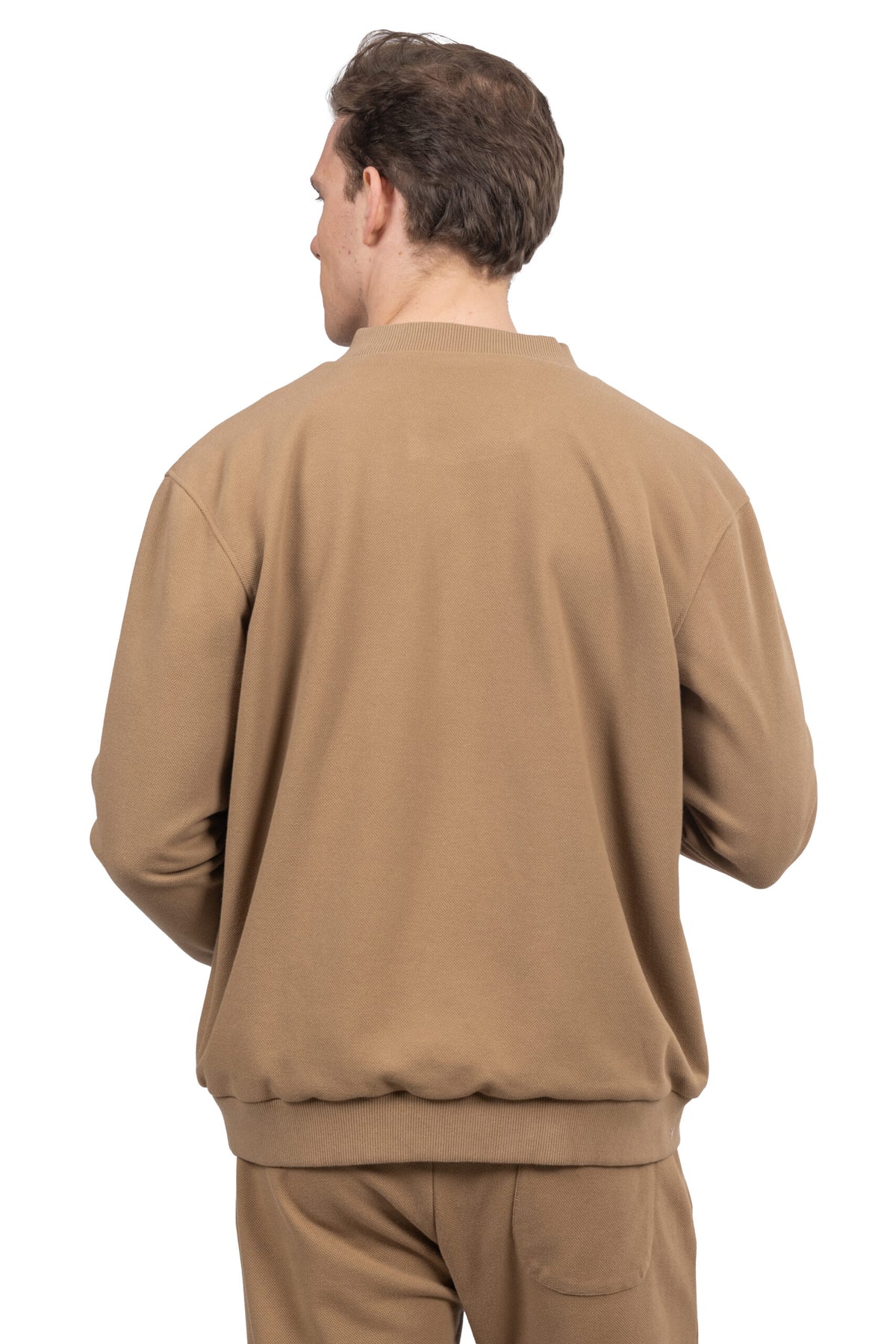 Relaxed Fit Melton Pique Full-Zip Sweatshirt – Beige