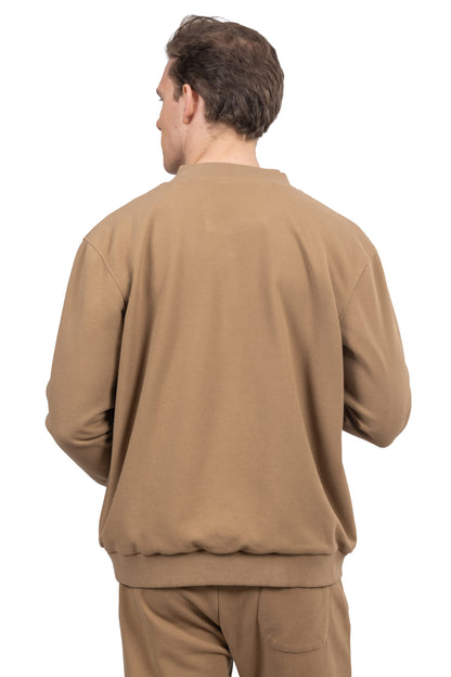 Relaxed Fit Melton Pique Full-Zip Sweatshirt – Beige