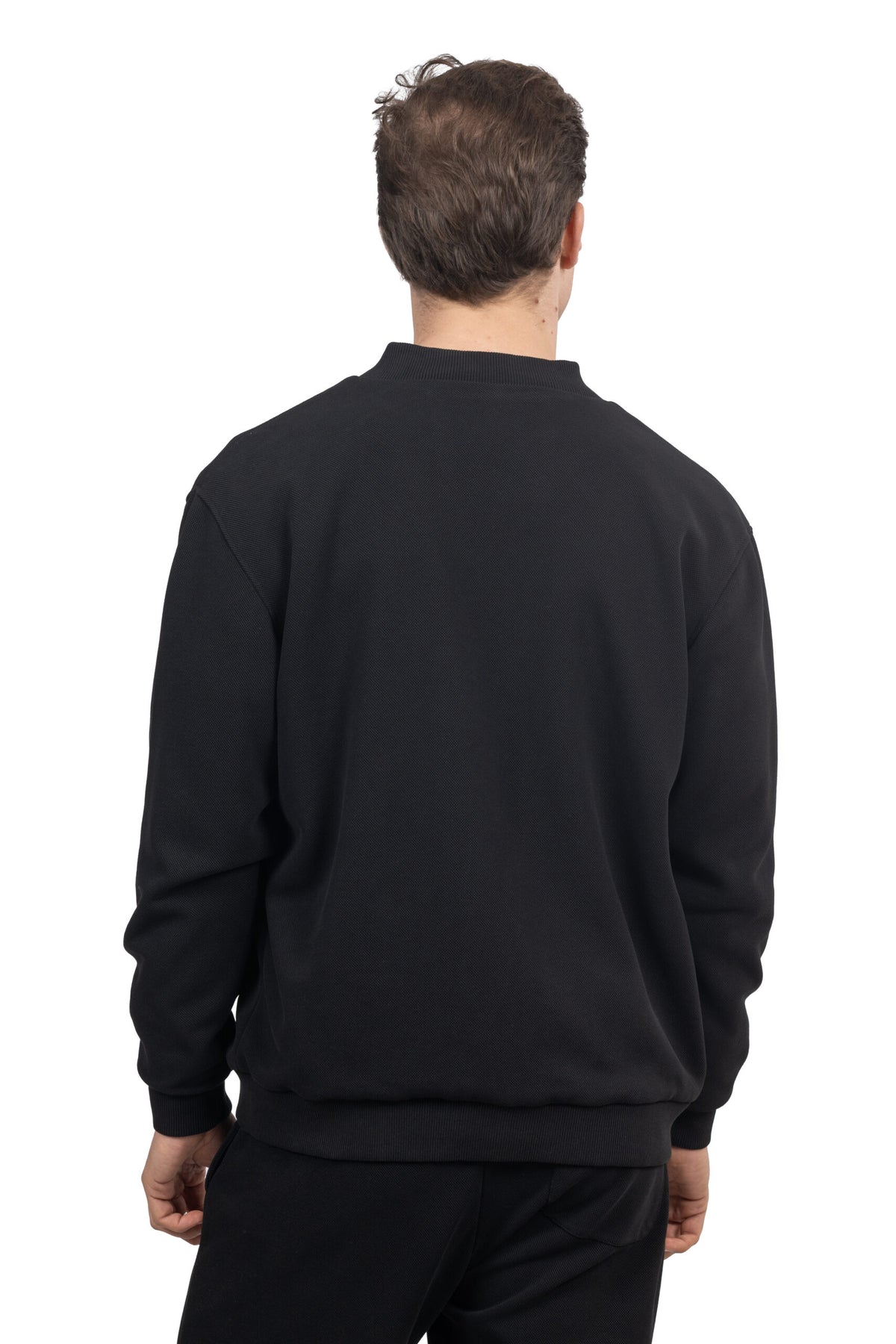Relaxed Fit Melton Pique Full-Zip Sweatshirt – Black