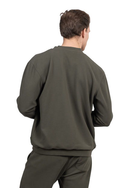 Relaxed Fit Melton Pique Full-Zip Sweatshirt – Dark Green