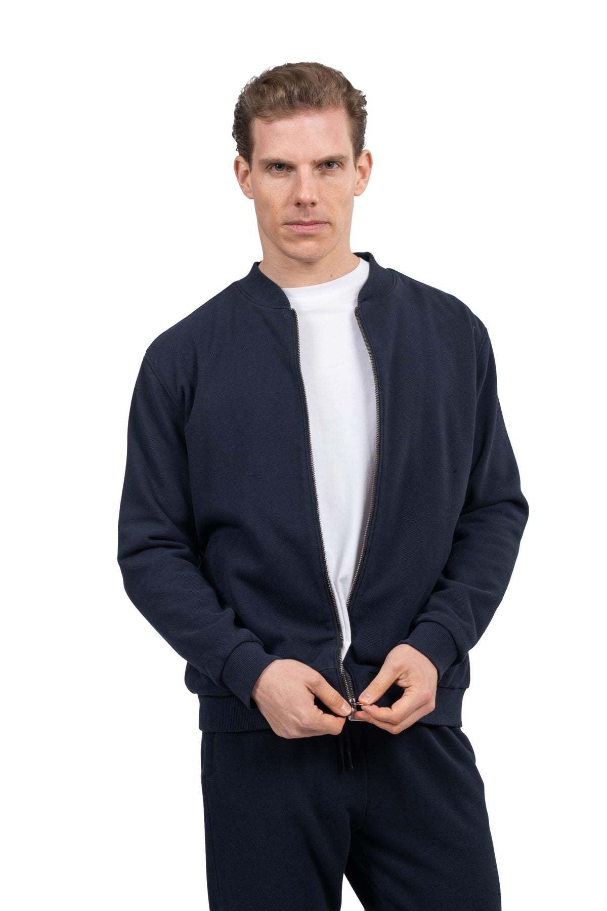 Relaxed Fit Melton Pique Full-Zip Sweatshirt – Navy