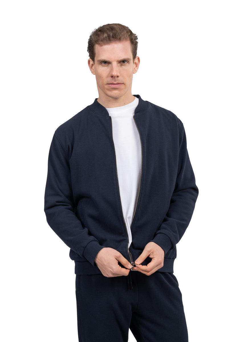 Relaxed Fit Melton Pique Full-Zip Sweatshirt – Navy