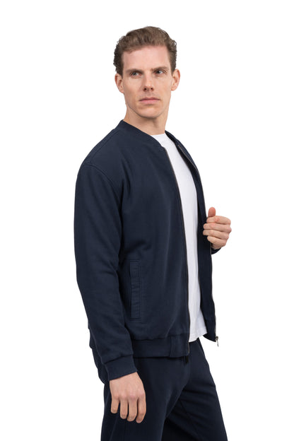 Relaxed Fit Melton Pique Full-Zip Sweatshirt – Navy
