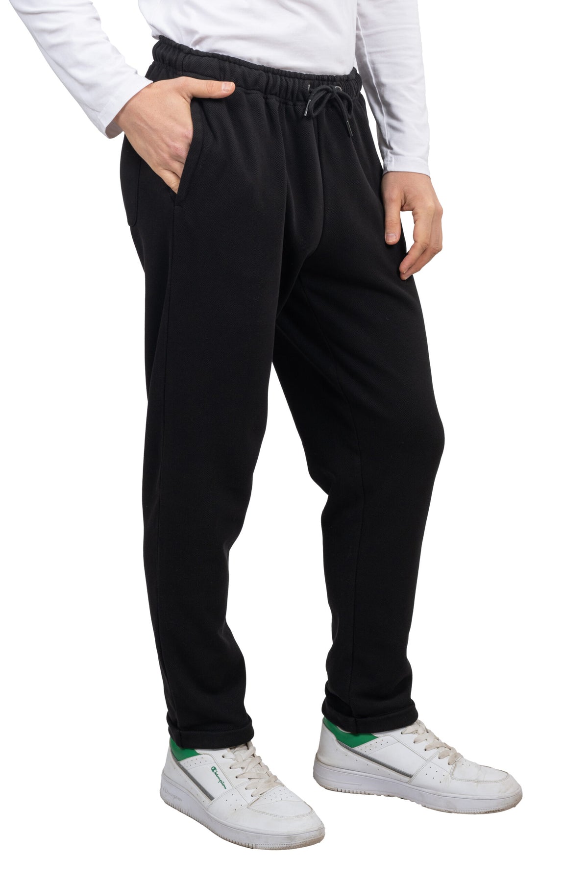 Relaxed Fit Melton Pique Sweatpants – Black